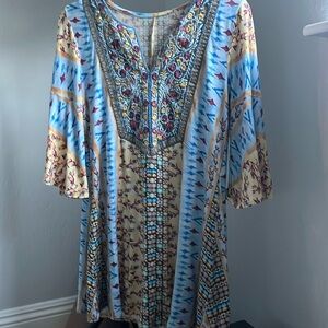 Soft Surroundings Fifi Tunic Embroidered Boho Bell Sleeve Flowy Top Blouse Tunic